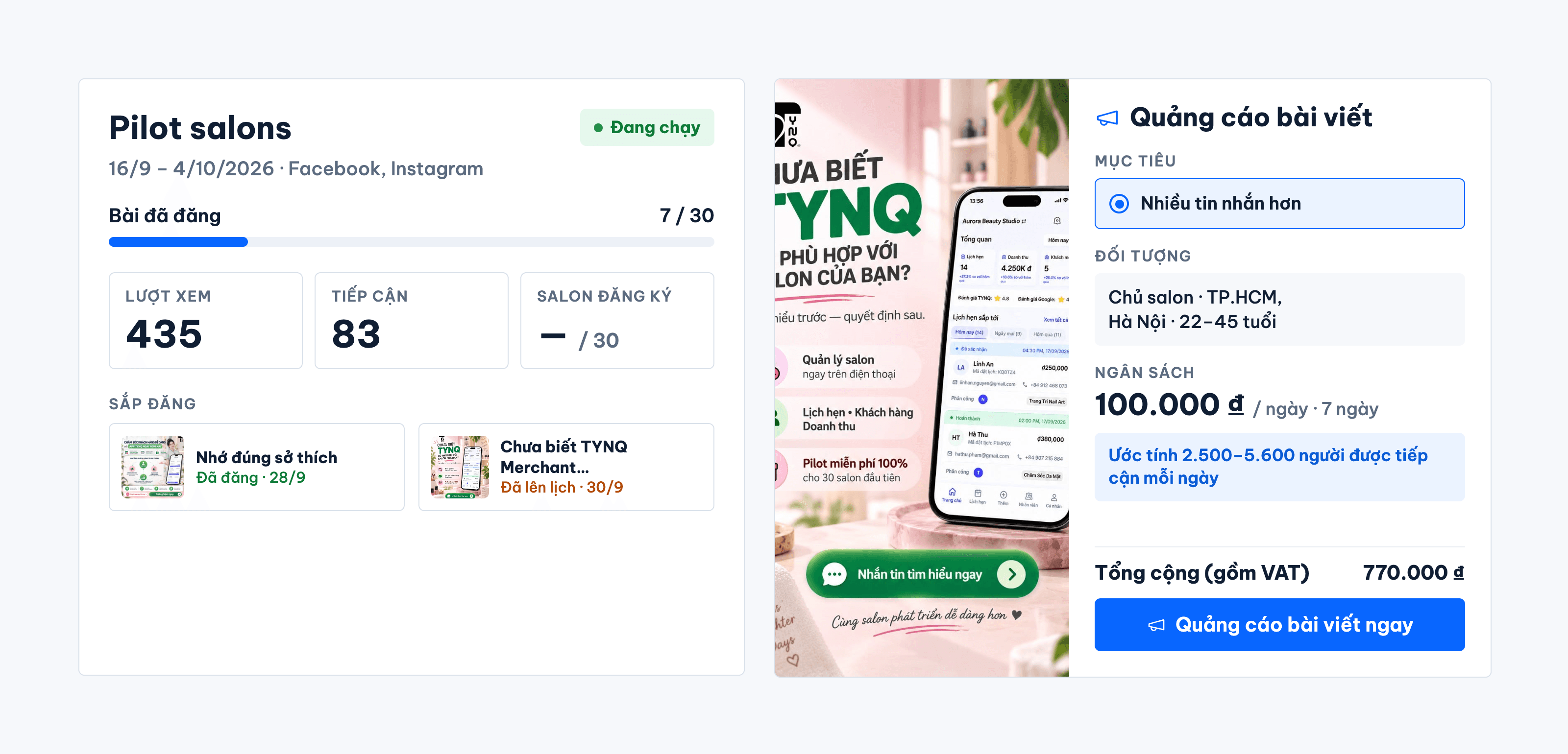 Chiến dịch và thiết lập quảng cáo bài viết